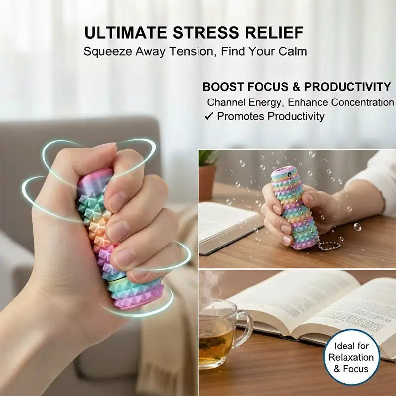 2RD GEN Stress Relief Fidget Keychain 28g --Thick Spike Blue-Green Grip, Rotatable Bearing For Focus & Palm Massage,