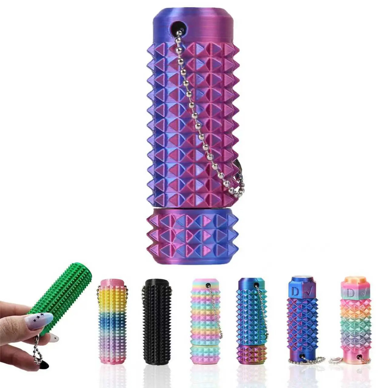 2RD GEN Stress Relief Fidget Keychain 28g --Thick Spike Blue-Green Grip, Rotatable Bearing For Focus & Palm Massage,