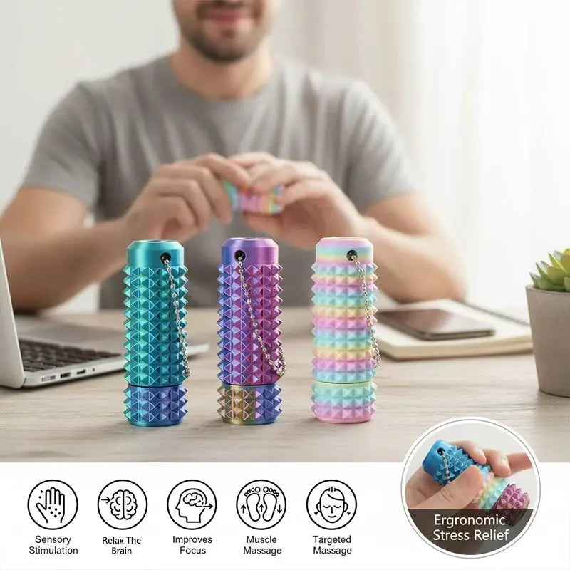 2RD GEN Stress Relief Fidget Keychain 28g --Thick Spike Blue-Green Grip, Rotatable Bearing For Focus & Palm Massage,