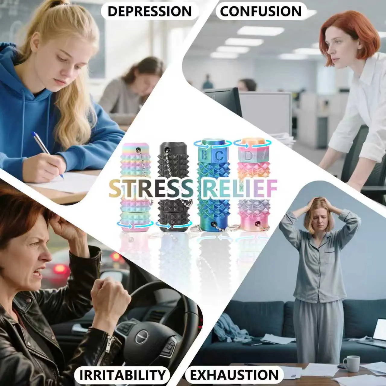 2RD GEN Stress Relief Fidget Keychain 28g --Thick Spike Blue-Green Grip, Rotatable Bearing For Focus & Palm Massage,