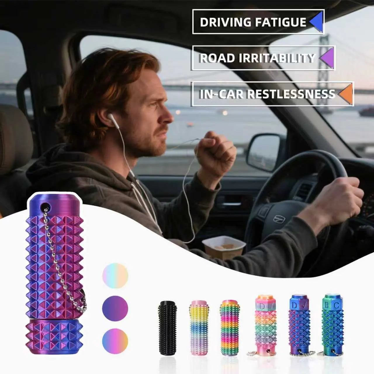 2RD GEN Stress Relief Fidget Keychain 28g --Thick Spike Blue-Green Grip, Rotatable Bearing For Focus & Palm Massage,