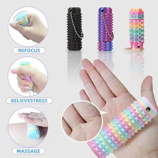 2RD GEN Stress Relief Fidget Keychain 28g --Thick Spike Blue-Green Grip, Rotatable Bearing For Focus & Palm Massage,